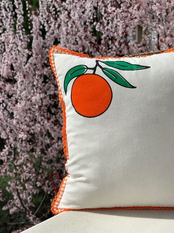 Orange Embroidery Square Pillow