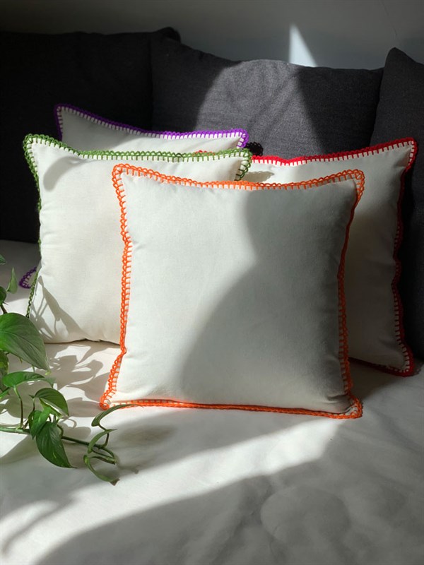 Green Embroidery Square Pillow
